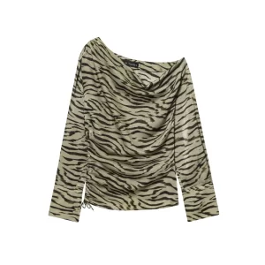 European and American style 2025 autumn new women's clothing casual temperament simple asymmetric animal print top