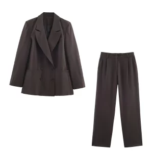 European and American style women's clothing new fashion with shoulder pads double breasted suit jacket long pants set