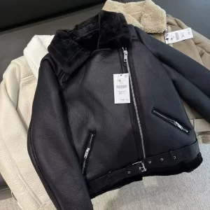 Fashionable Women's Clothing 2024 New European And American Style Fur One-Piece Long-Sleeved Stand-Up Collar Double-Sided Jacket